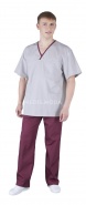 Костюм хирургический мужской "Медис" блуза -207а (цвет: серый+бордовый, размер 50)