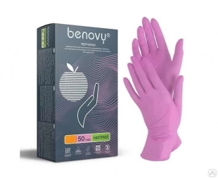  Перчатки нитриловые Benovy розовые (размер М) фото 5344
