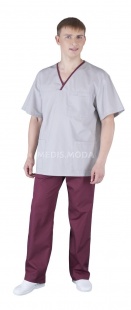Костюм хирургический мужской "Медис" блуза -207а (цвет: серый+бордовый, размер 50) фото 2471