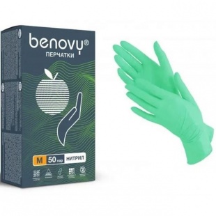  Перчатки нитриловые Benovy зеленые  (размер М) фото 3067