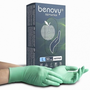 Перчатки нитриловые Benovy зеленые  (размер L) фото 3065